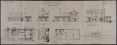 837801 Opstanden, doorsneden, plattegronden en situatie van het hoofdgebouw van de S.S.-station Wolfheze te Wolfheze ...